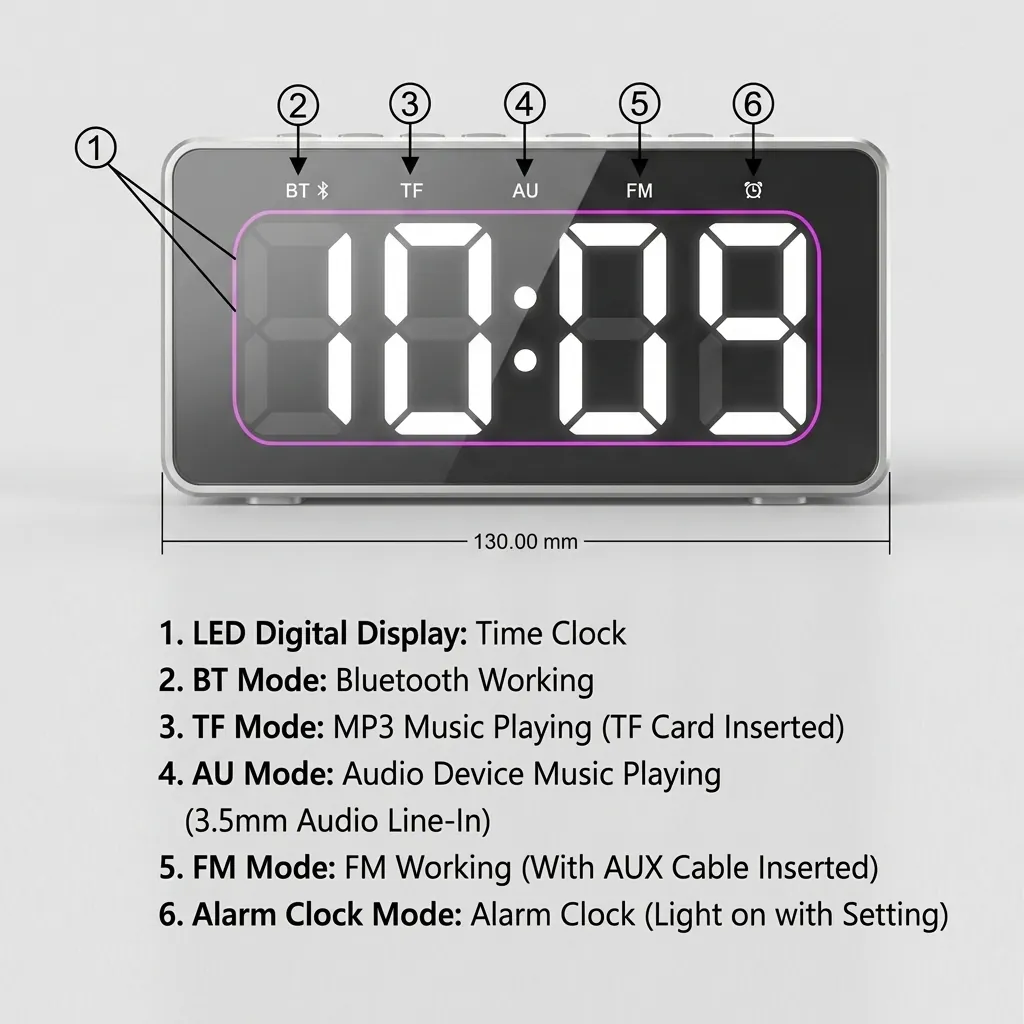 Digital Alarm Clock, Radio, Wireless Charging & Usb Fast Charger, Bluetooth Speaker… (image 5)