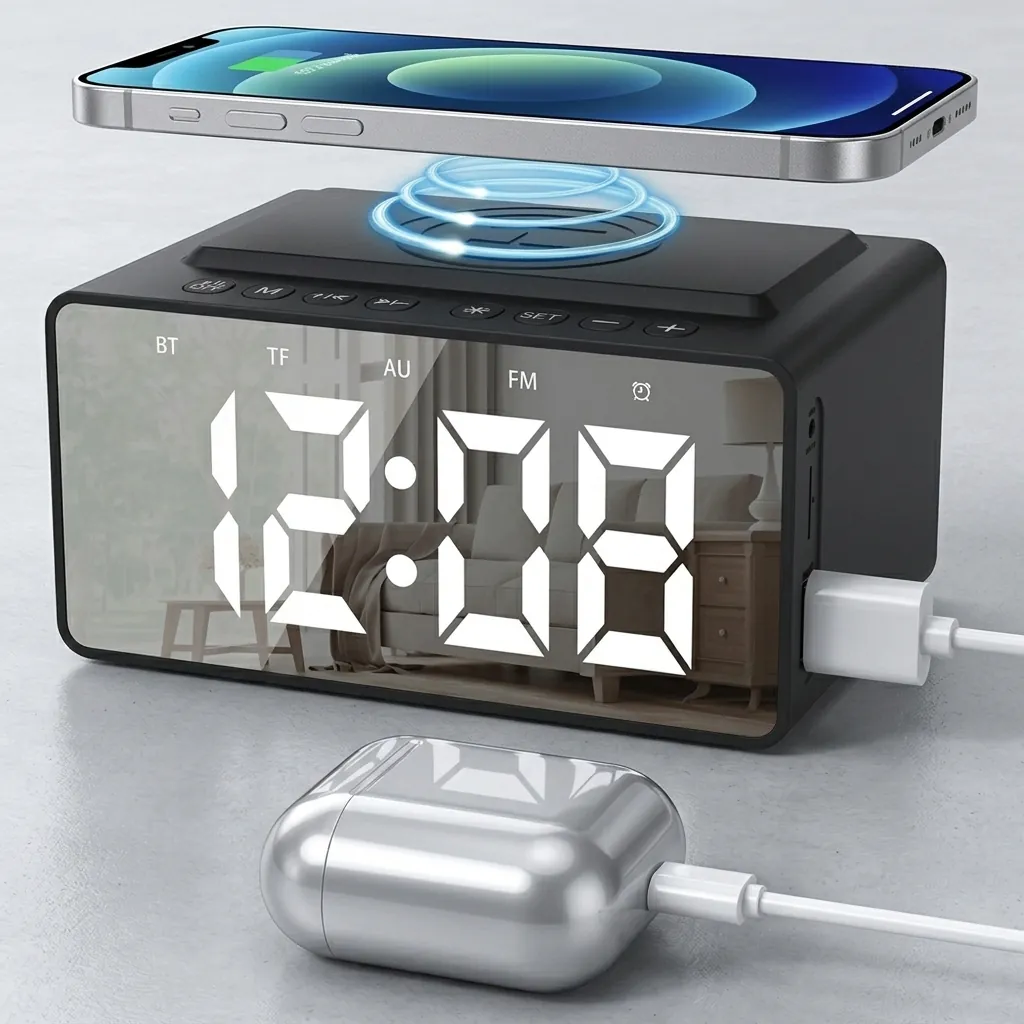 Digital Alarm Clock, Radio, Wireless Charging & Usb Fast Charger, Bluetooth Speaker… (image 6)