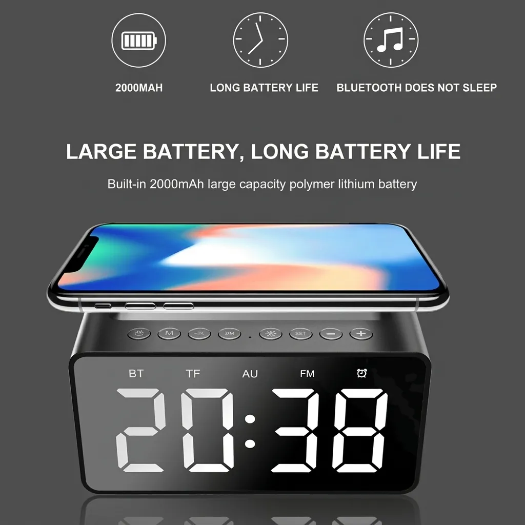 Digital Alarm Clock, Radio, Wireless Charging & Usb Fast Charger, Bluetooth Speaker… (image 8)