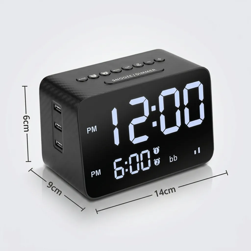 Digital Alarm Clock, Radio With 2x Power Outlets & 3x Usb Ports — ACK-1026 (image 2)