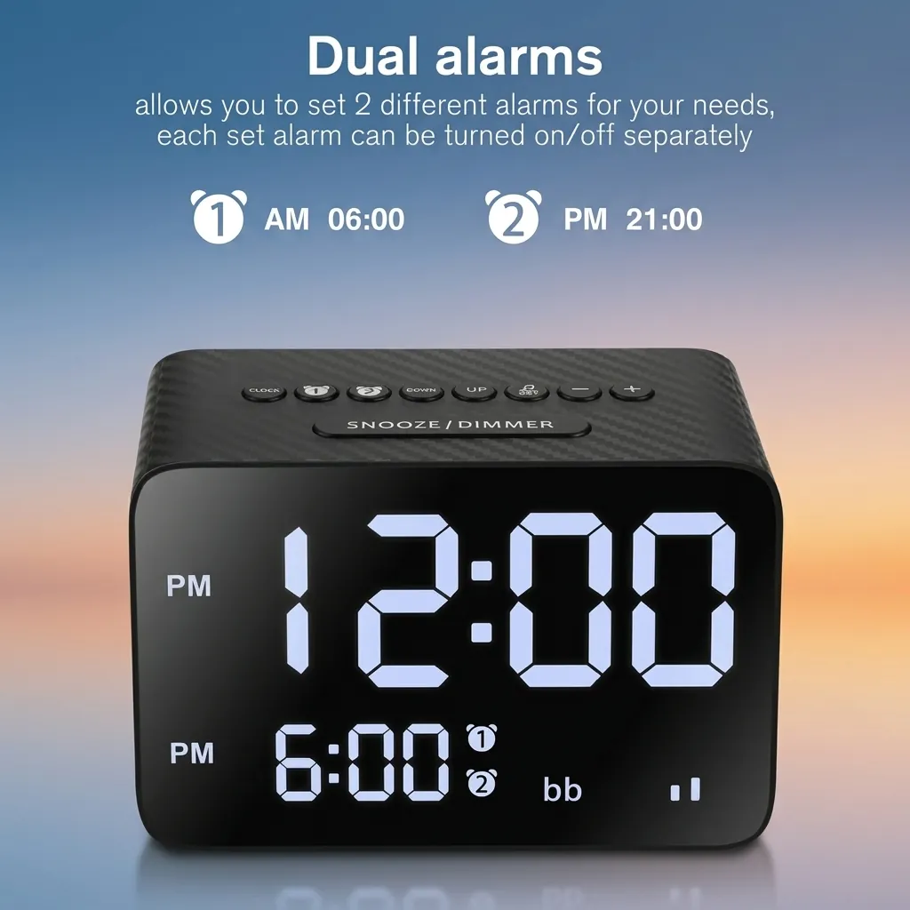 Digital Alarm Clock, Radio With 2x Power Outlets & 3x Usb Ports — ACK-1026 (image 3)