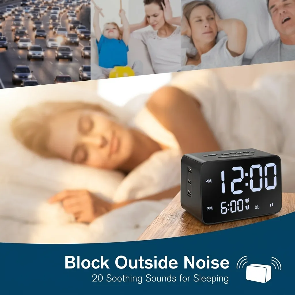 Digital Alarm Clock, Radio With 2x Power Outlets & 3x Usb Ports — ACK-1026 (image 5)