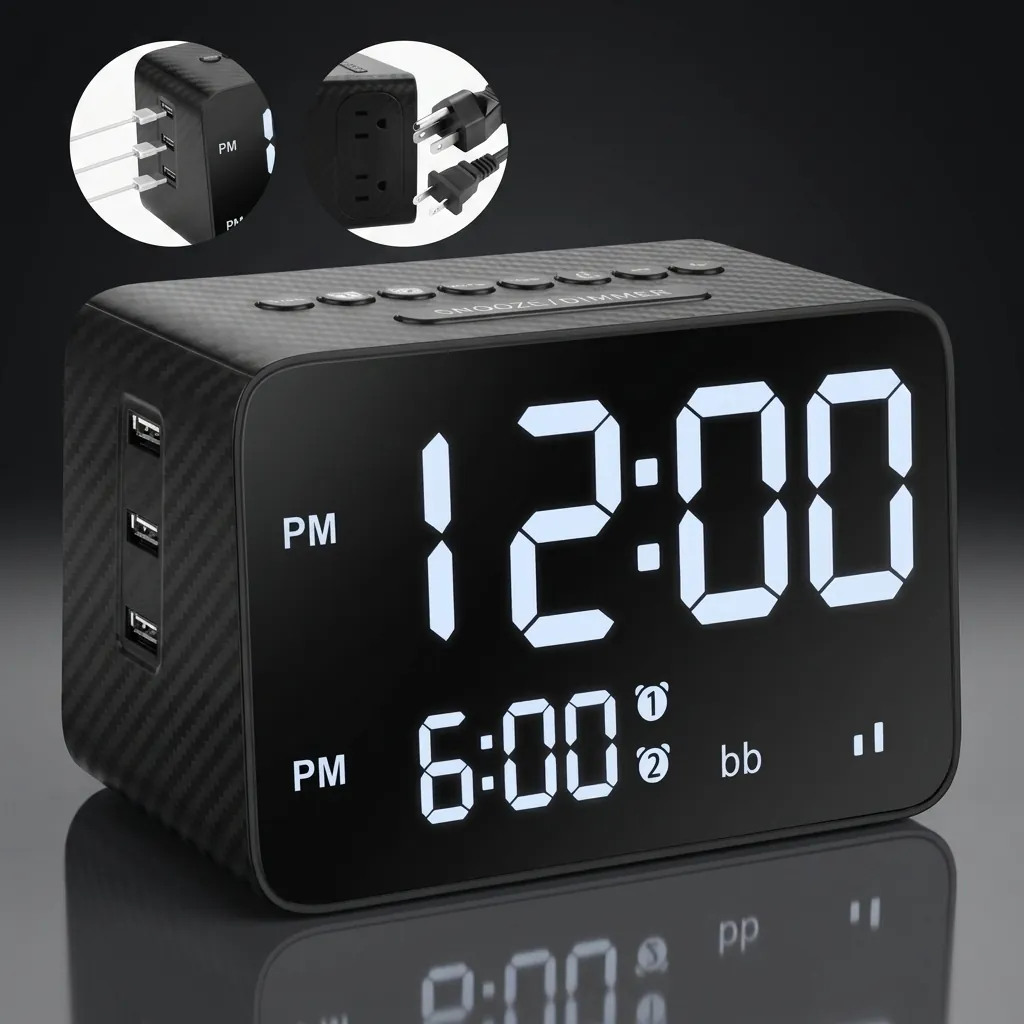 Digital Alarm Clock, Radio With 2x Power Outlets & 3x Usb Ports — ACK-1026 (image 10)