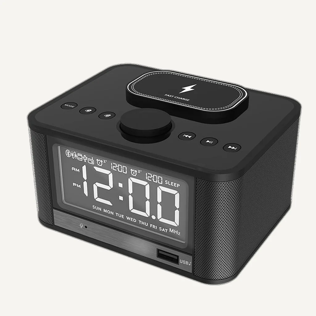 Bluetooth Alarm Clock Speaker with Qi Wireless Charging and FM Radio — ACK-1027