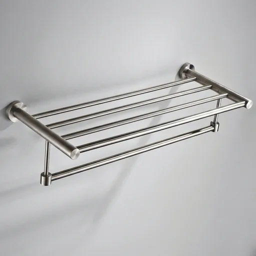 304 Stainless Steel Wall-Mounted Towel Shelf with Towel Bar — BAC-1038