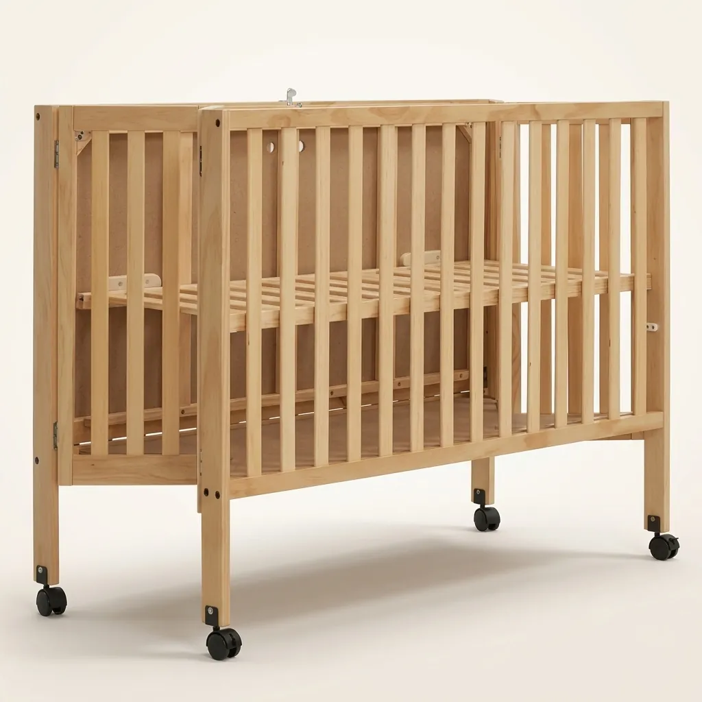 Foldable Wooden Baby Crib/Cot With Mattress — BCR-1025 (image 4)