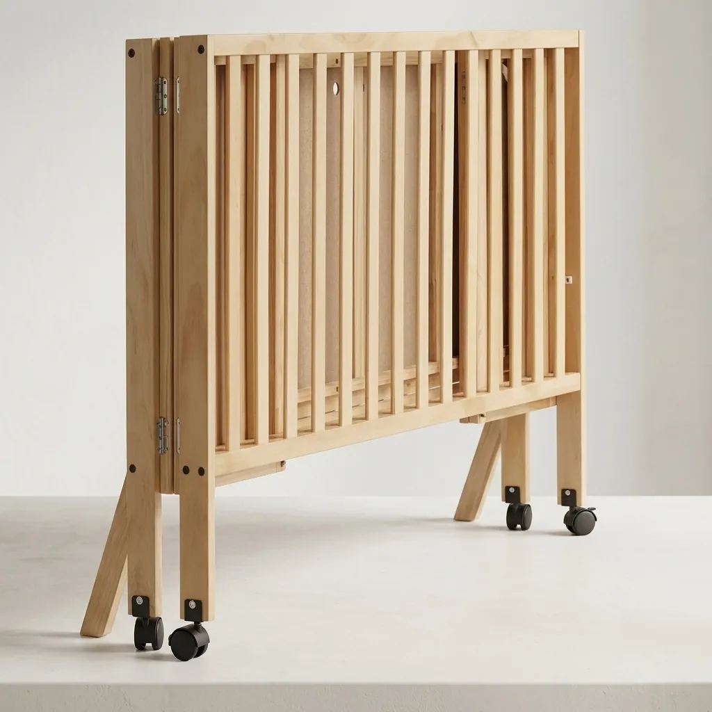 Foldable Wooden Baby Crib/Cot With Mattress — BCR-1025 (image 5)
