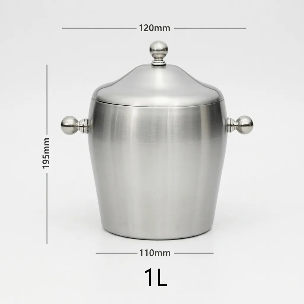 Ice Bucket With Cover Double Layer Insulated Stainless Steel 1.0ltr — BDA-1039 (image 2)