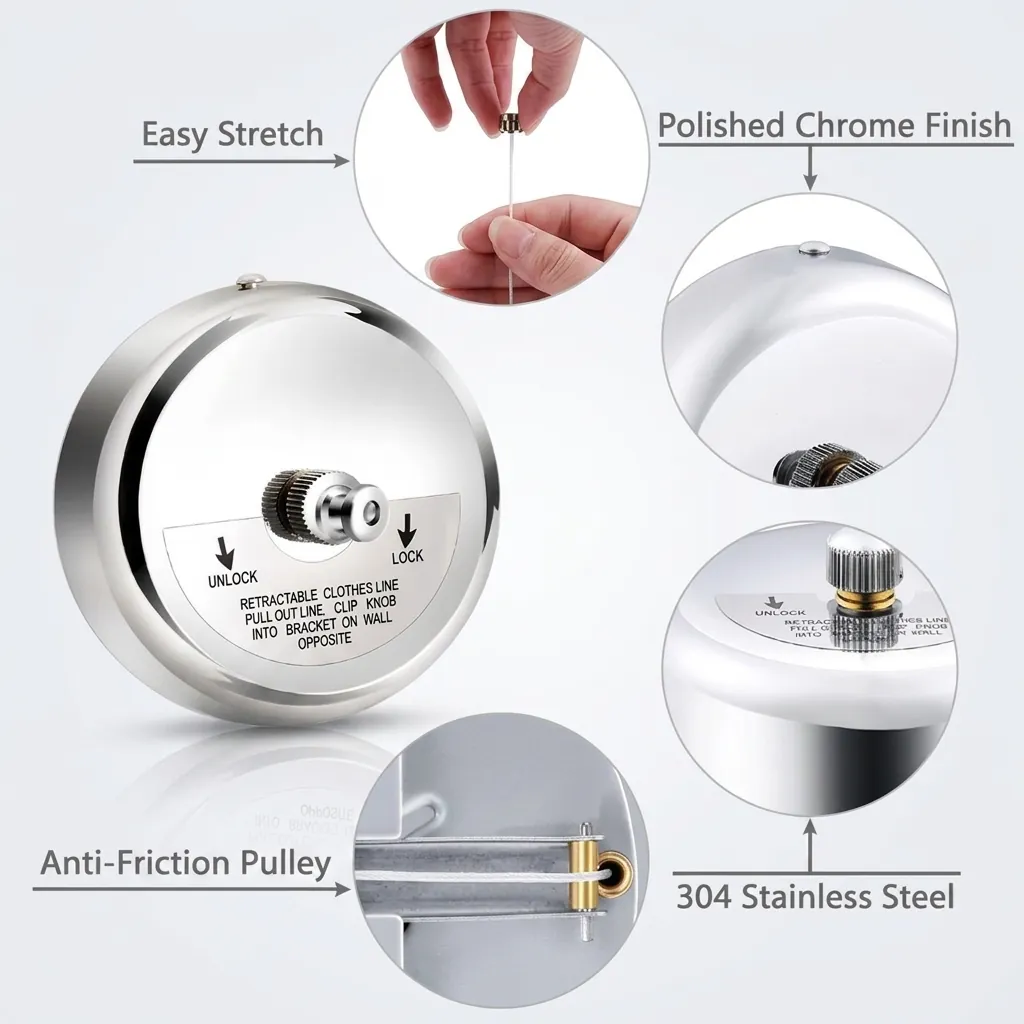Retractable Clothesline Stainless Steel, Nylon Rope 2.8m — CDR-1032 (image 9)
