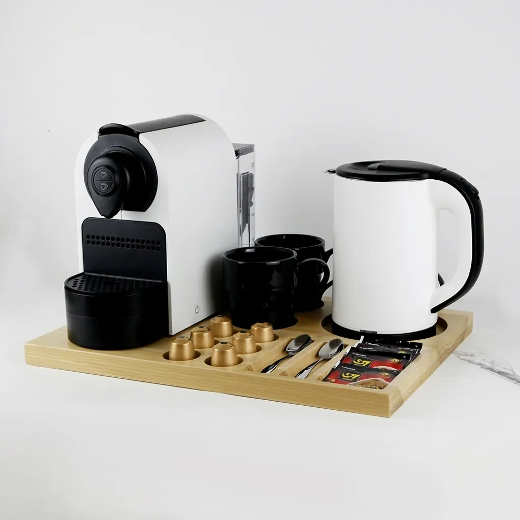 Wooden Tray Set with Stainless Steel Anti-Scald 0.8L Kettle [1044] — CTS-1044 (image 5)