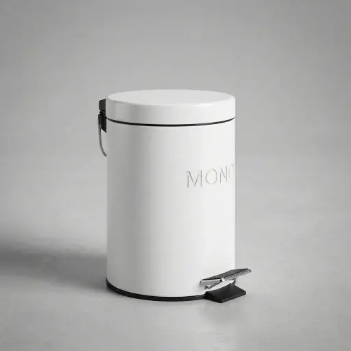 Metal Round Pedal Dustbin 5L with Non-Slip Base [1025] — DBN-1025 — A 5L round pedal dustbin in painted white metal with hands-free foot operation. The removable plastic liner with handle makes emptying and cleaning quick, while the non-slip base keeps floors mark-free. A neat 20.3cm by 28cm bin for bathrooms and bedrooms.