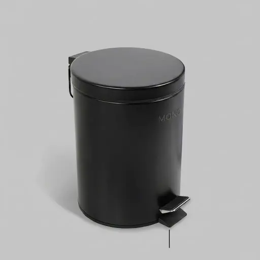 Metal Round Pedal Dustbin 5L with Non-Slip Base [1026] — DBN-1026 — A 5L round pedal dustbin in black metal with hands-free foot operation for hygienic use. Its removable plastic liner with handle lifts out for easy cleaning, and a non-slip base protects the floor. Compact at 20.3cm wide and 28cm tall for guest rooms and bathrooms.