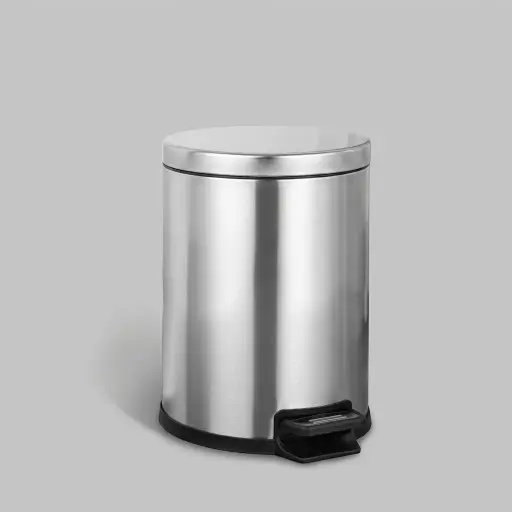 Stainless Steel Round Pedal Dustbin 7L with Fingerprint-Proof — DBN-1033 — A 7L round pedal dustbin in 410 stainless steel with a matte, fingerprint-proof finish. A quiet soft-close lid, hands-free foot pedal and fire-safe build keep it hygienic and durable, with a removable liner for easy cleaning. Available in black, white or silver at 20.3cm wide and 32cm tall.
