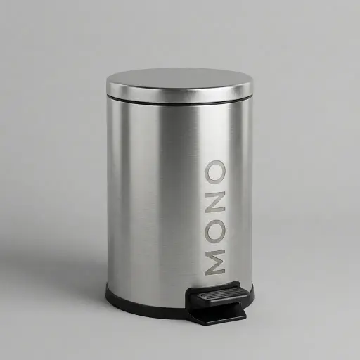 Stainless Steel Round Pedal Dustbin 8L with Fingerprint-Proof — DBN-1034 — An 8L round pedal dustbin in 410 stainless steel with a matte, fingerprint-proof finish. The quiet soft-close lid and hands-free foot pedal make disposal discreet and hygienic, with fire-safe construction and a removable liner for easy cleaning. Available in black, white or silver at 22.5cm wide and 34cm tall.