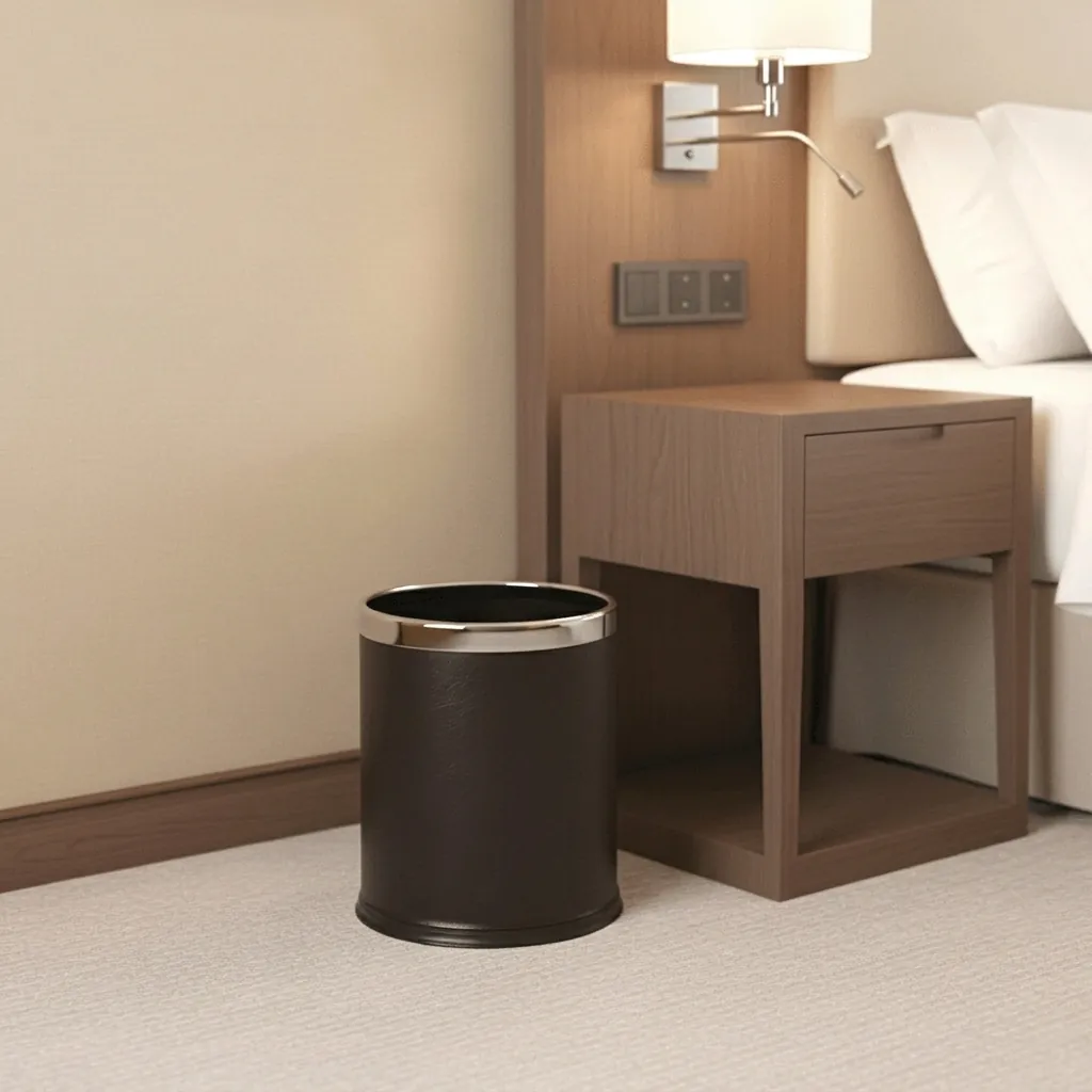Open-Top PU Leather Waste Bin 10L (Round) — DBN-1044 (image 5)