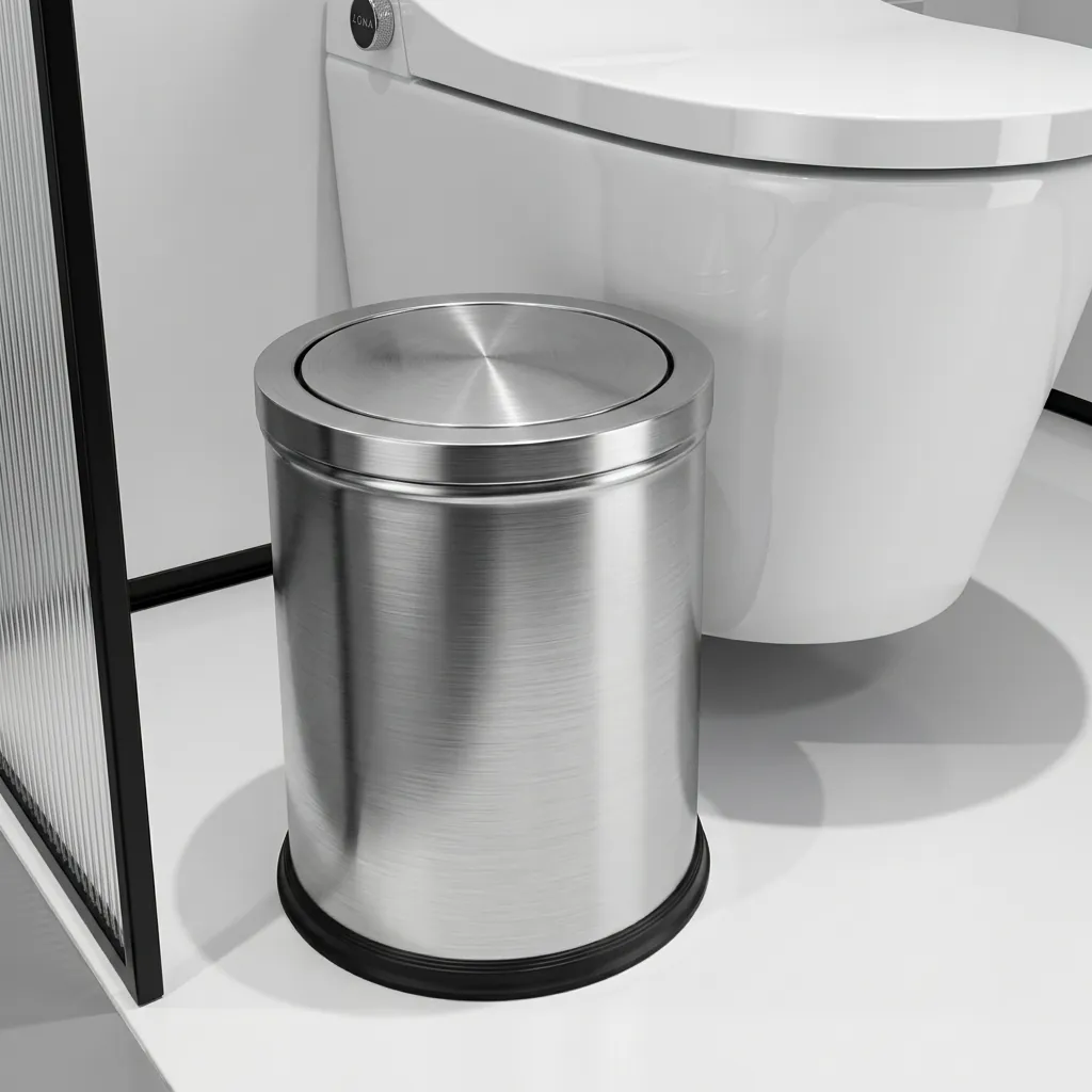 Stainless Steel Round Swing-Lid Dustbin 10L with Matte Finish — DBN-1049 (image 3)