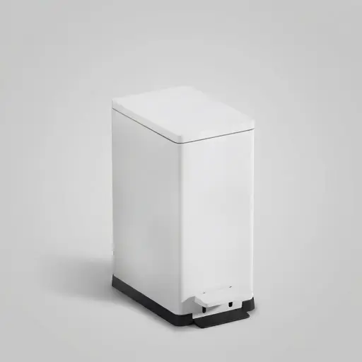 Stainless Steel Rectangle Pedal Dustbin 7L with Non-Slip Base [1066] — DBN-1066 — A 7L rectangular pedal dustbin in matte 410 stainless steel with a quiet soft-close lid and double-layer design. Hands-free foot operation and a buffer closing device keep disposal hygienic, while the removable liner lifts out for cleaning. Slim 24x14cm footprint and 31cm tall, available in black or white.