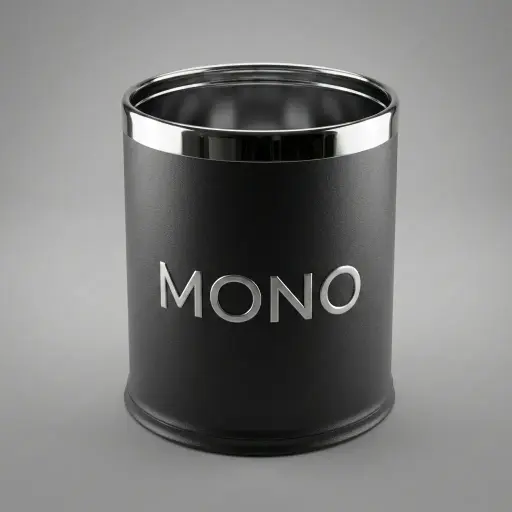 Open-Top Metal Waste Bin 10L (Round) — DBN-1068 — A 10L round open-top metal waste bin with a painted finish and a chrome top ring for a clean, finished look. The double-wall design conceals the bag over a powder-coated inner insert, with a rubber floor-protection ring on the base. Measures 22.5cm across and 26cm tall.