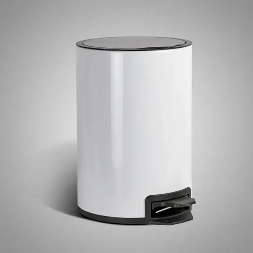 Stainless Steel Round Pedal Dustbin 5L with Non-Slip Base [1070] — DBN-1070 — A 5L round pedal dustbin in 410 stainless steel with a slim cover and quiet soft-close lid, in matte or shiny finish. The hands-free foot pedal and removable PP inner barrel keep it hygienic and easy to clean, with a garbage-bag storage hole and non-slip base. Measures 24.5cm across and 29.5cm tall, available in black or white.