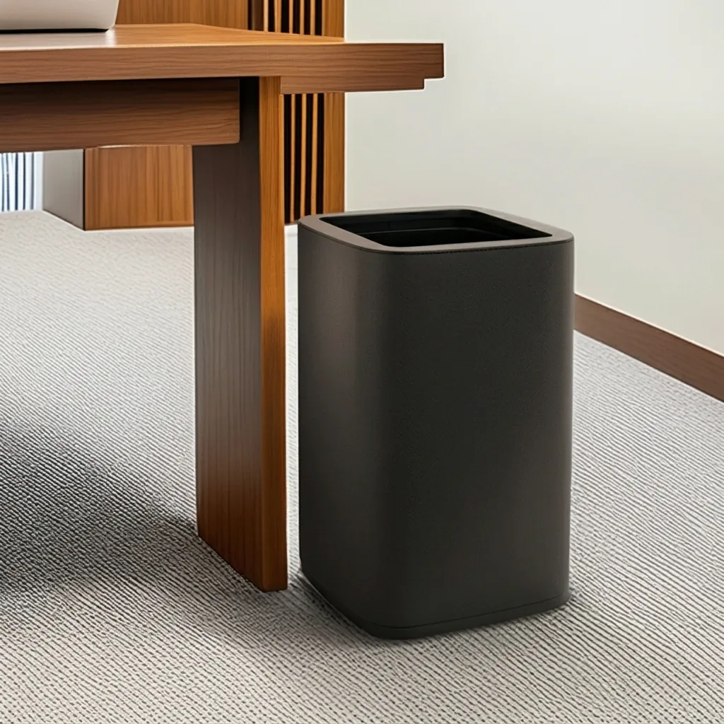 Open-Top PU Leather Waste Bin (Square) — DBN-1074 (image 3)
