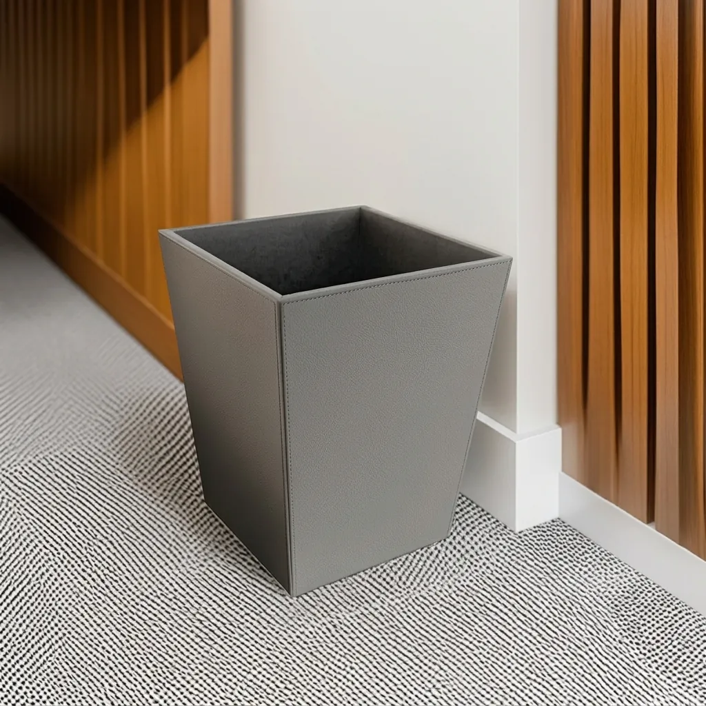Open-Top PU Leather Waste Bin (Pyramid) — DBN-1075 (image 3)