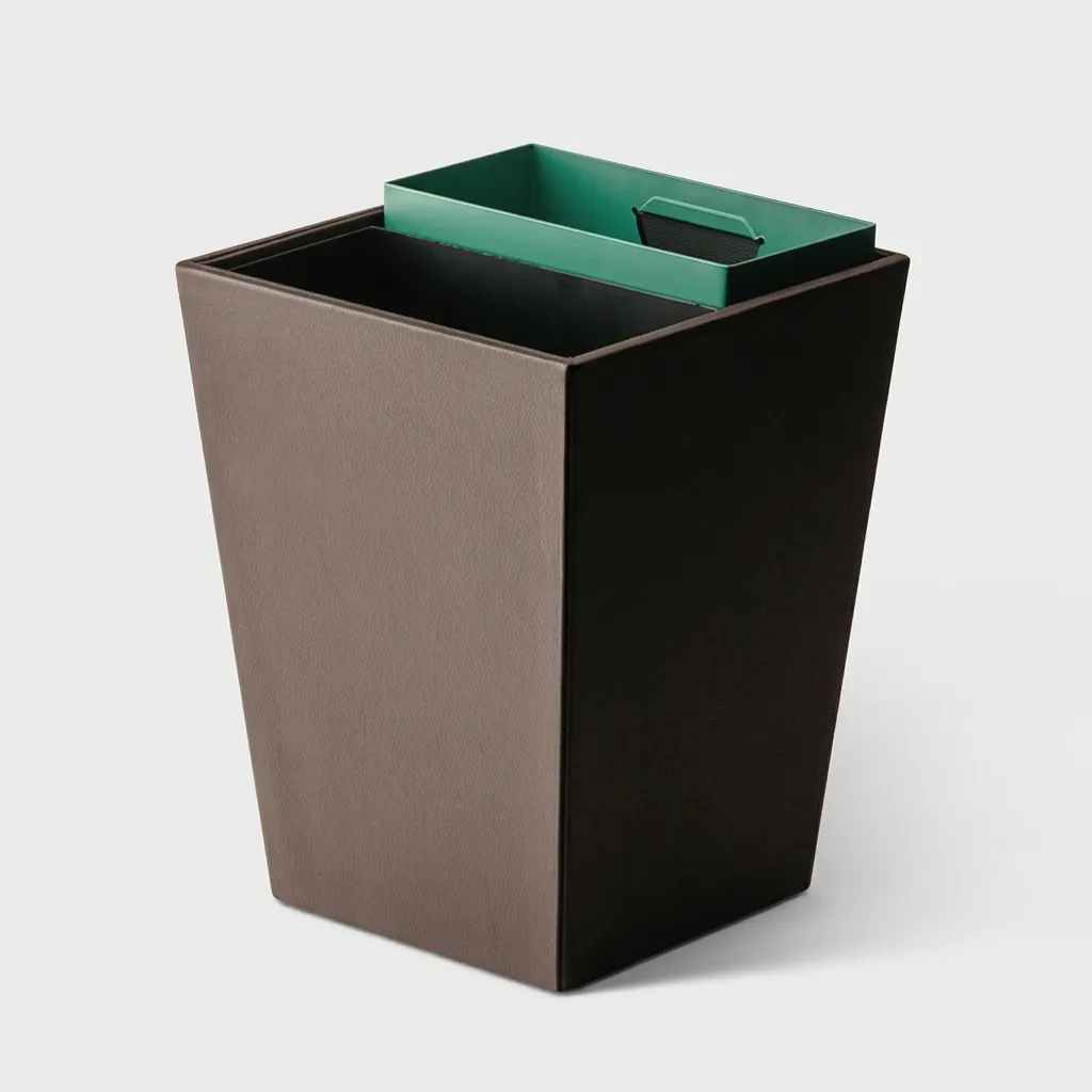 Rd-12 Open Top 2 Compartments Pu Leather Recycle Waste Bin — DBN-1077 (image 2)