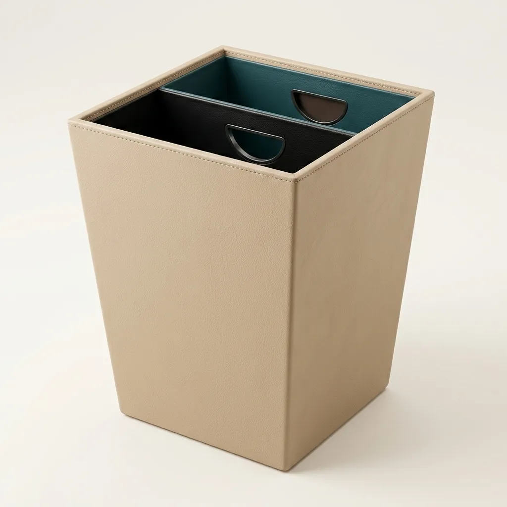 Rd-12 Open Top 2 Compartments Pu Leather Recycle Waste Bin — DBN-1077 (image 3)