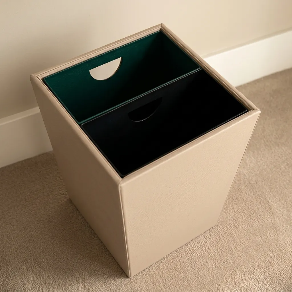 Rd-12 Open Top 2 Compartments Pu Leather Recycle Waste Bin — DBN-1077 (image 6)