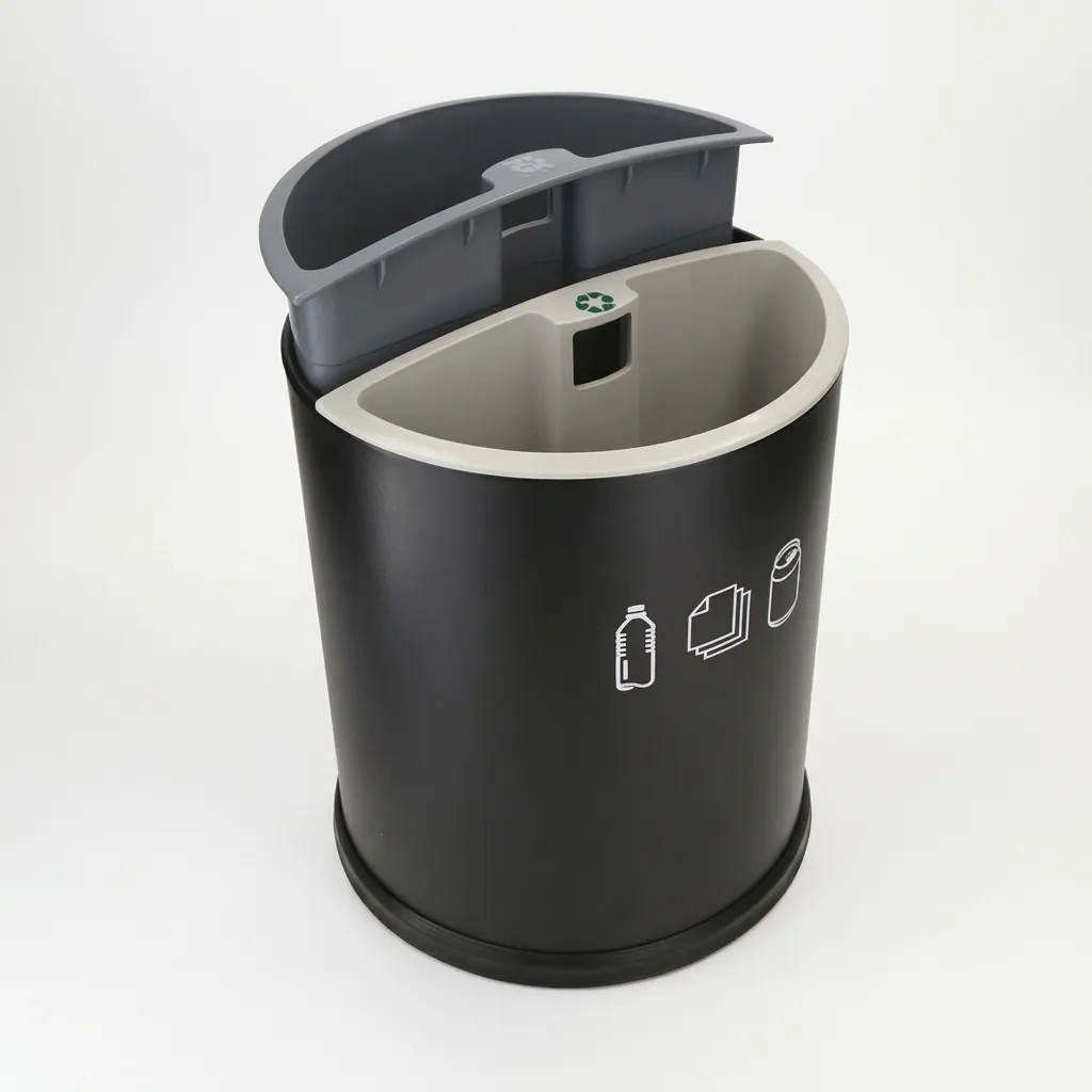 Open Top 2 Compartments Steel Recycle Waste Bin — DBN-1078 (image 3)