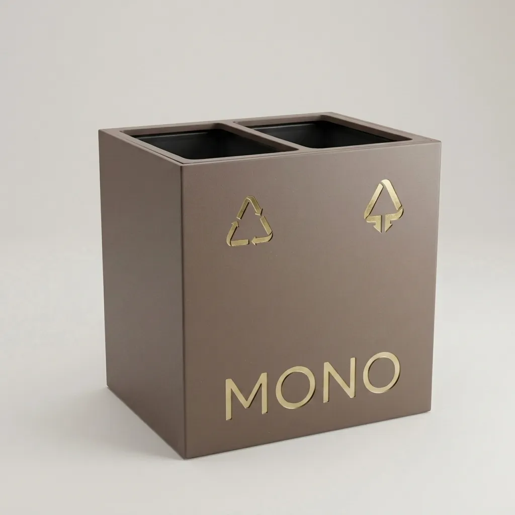 Open-Top PU Leather 2-Compartment Recycle Bin 16L (Rectangle) — DBN-1079 (image 1)