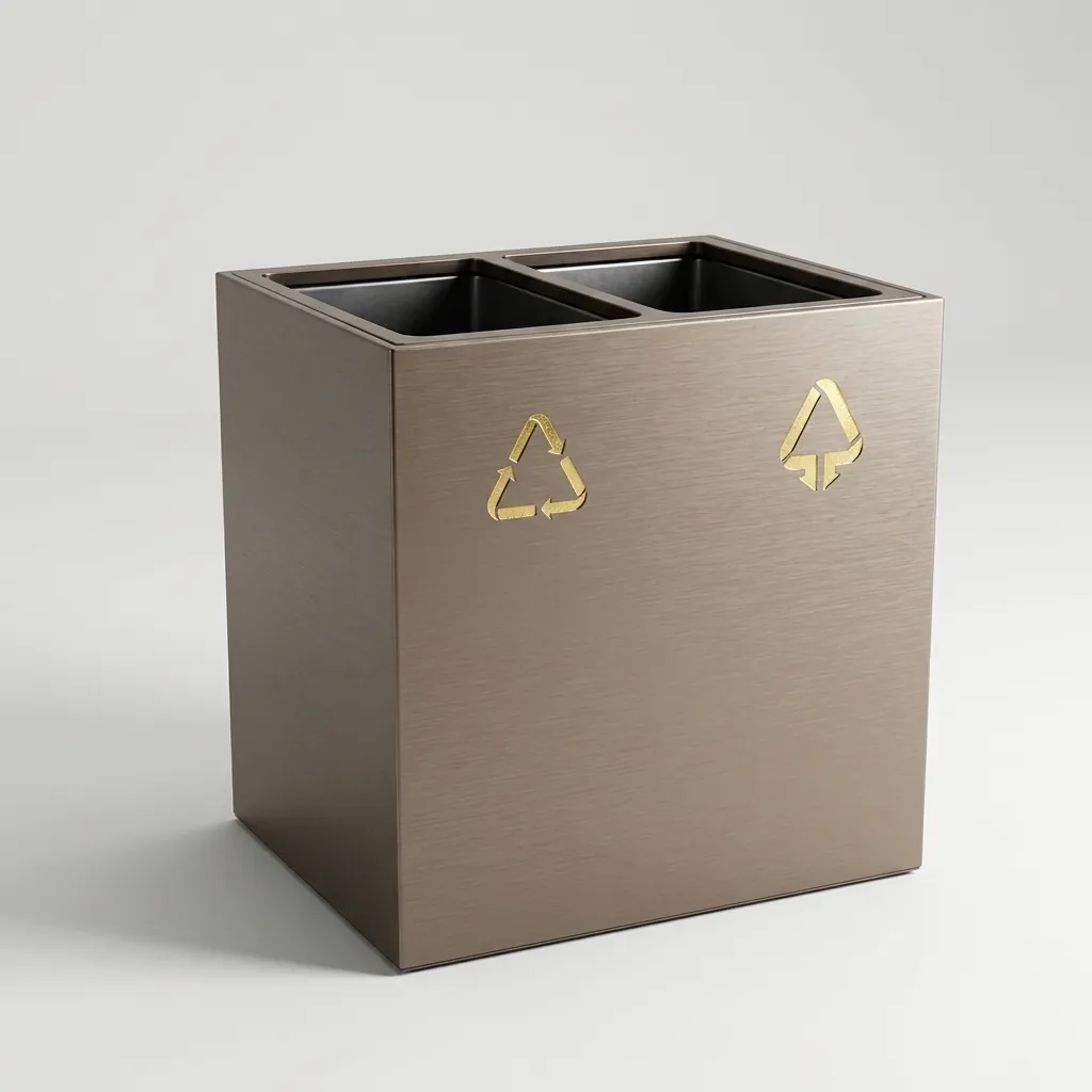 Open-Top PU Leather 2-Compartment Recycle Bin 16L (Rectangle) — DBN-1079 (image 2)