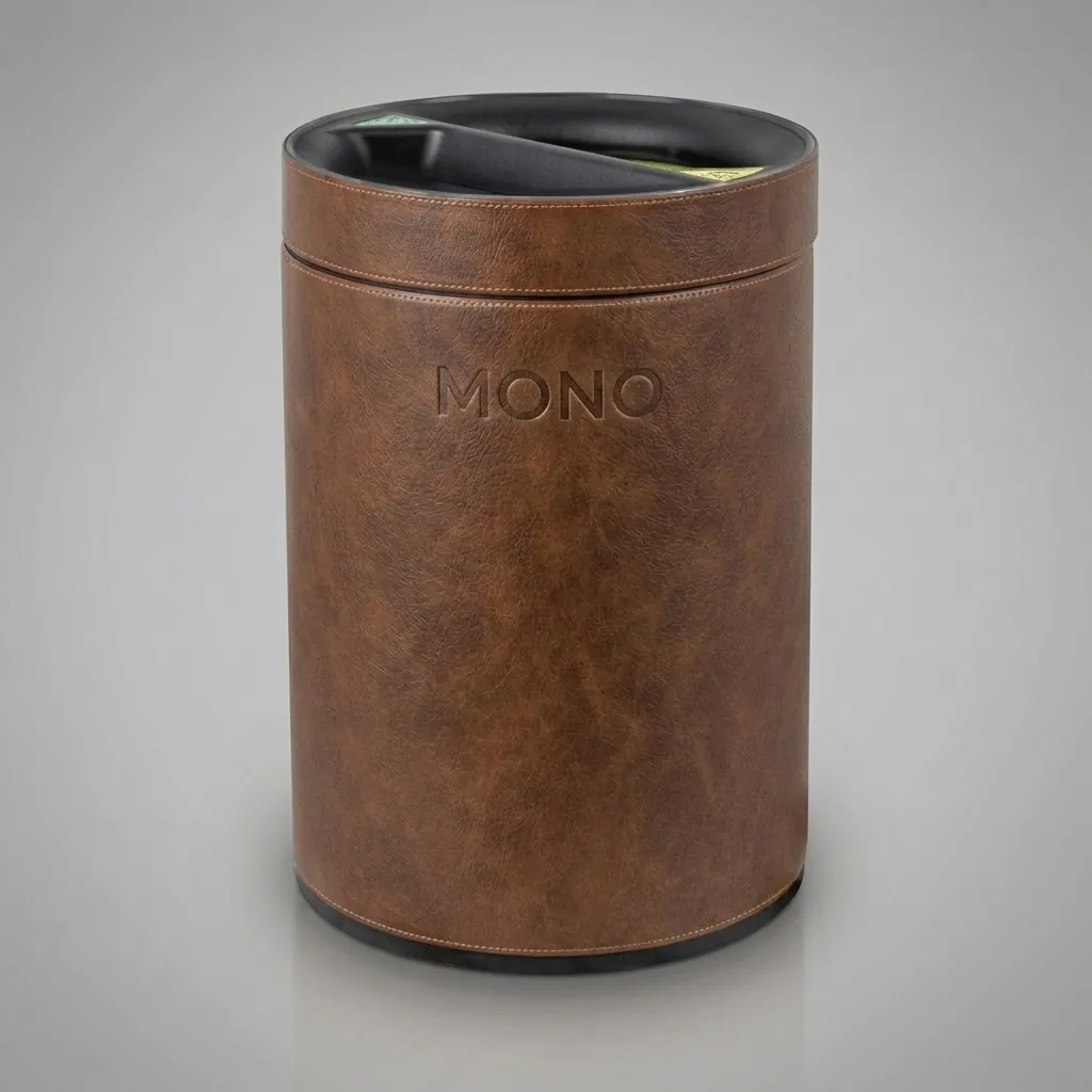 Open-Top PU Leather 2-Compartment Recycle Bin 10L (Round) — DBN-1081 (image 1)