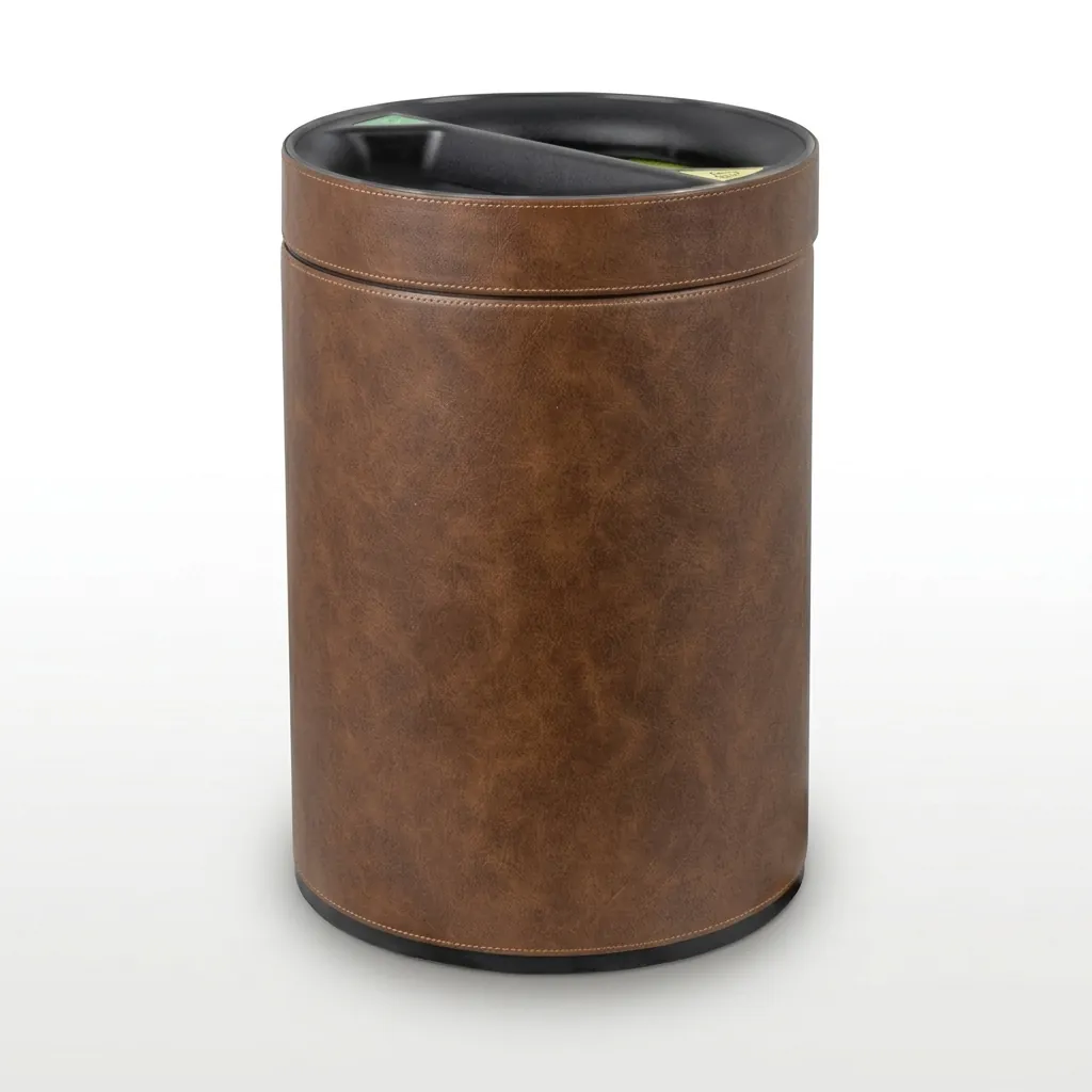 Open-Top PU Leather 2-Compartment Recycle Bin 10L (Round) — DBN-1081 (image 2)