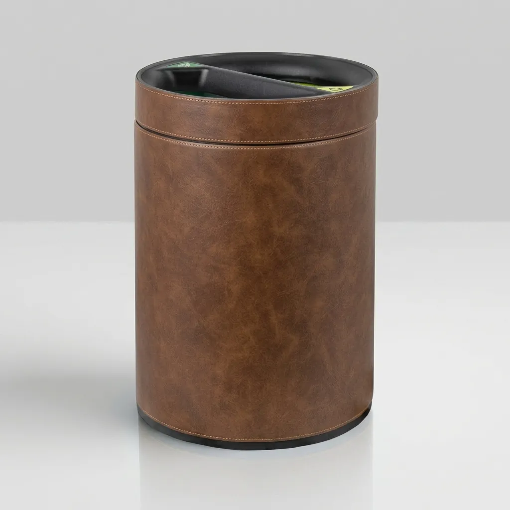 Open-Top PU Leather 2-Compartment Recycle Bin 10L (Round) — DBN-1081 (image 3)
