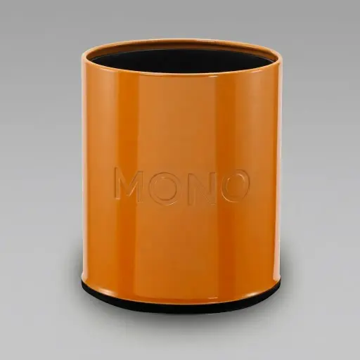 Open-Top Stainless Steel Waste Bin 10L (Round) [1082] — DBN-1082 — A 10L round open-top waste bin in painted metal with a double-wall design that conceals the bag for a clean look. An inner PP bucket lifts out for easy cleaning, and the rubber floor-protection ring keeps it steady. Measures 22.5cm across and 30cm tall, available in shiny gold, green or orange.