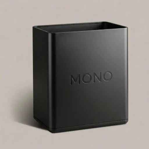Open-Top Stainless Steel Waste Bin 12L (Rectangle) [1090] — DBN-1090 — A 12L rectangular open-top waste bin in painted metal with a double-wall body that hides the liner neatly. The inner PP bucket lifts out for cleaning and the rubber base rim protects the floor. Measures 26x18x30cm, available in matte or shiny black and orange.