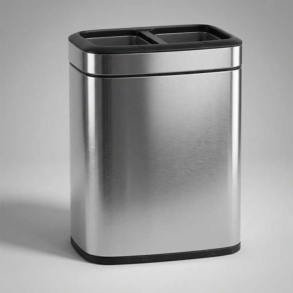 Open-Top Stainless Steel 2-Compartment Recycle Bin 12L (Rectangle) — DBN-1093 (image 2)