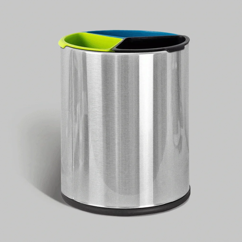 Open Top 3 Compartments Stainless Steel Recycle Waste Bin — DBN-1095