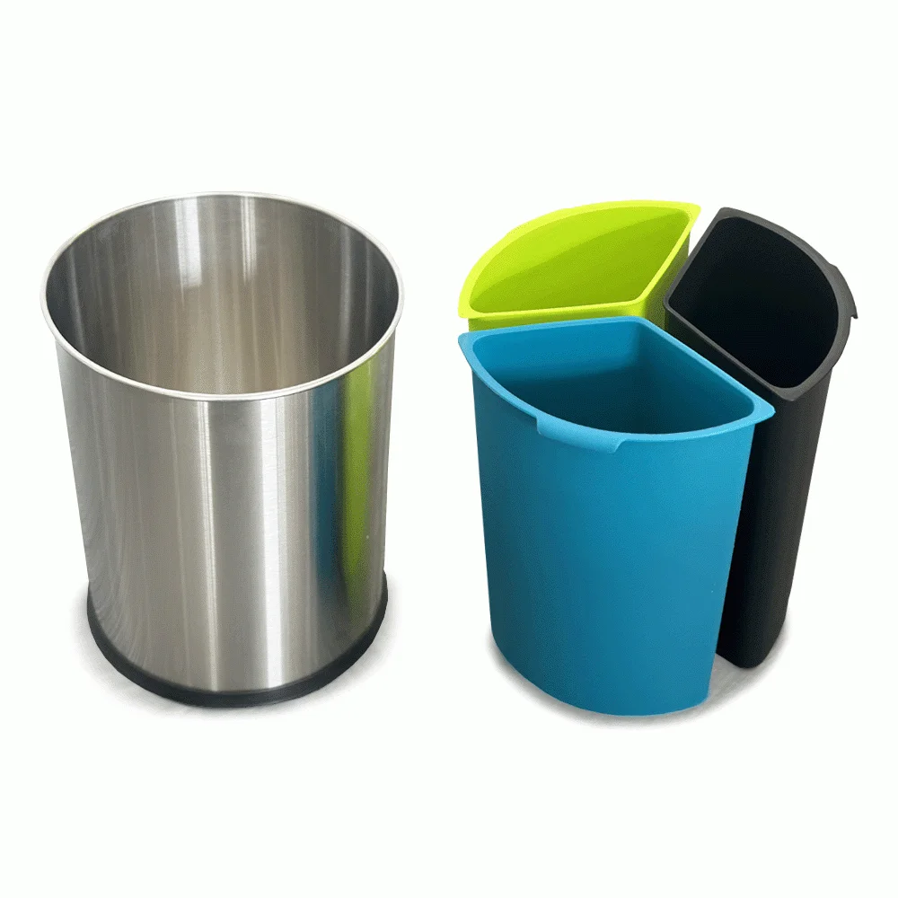 Open Top 3 Compartments Stainless Steel Recycle Waste Bin — DBN-1095 (image 2)