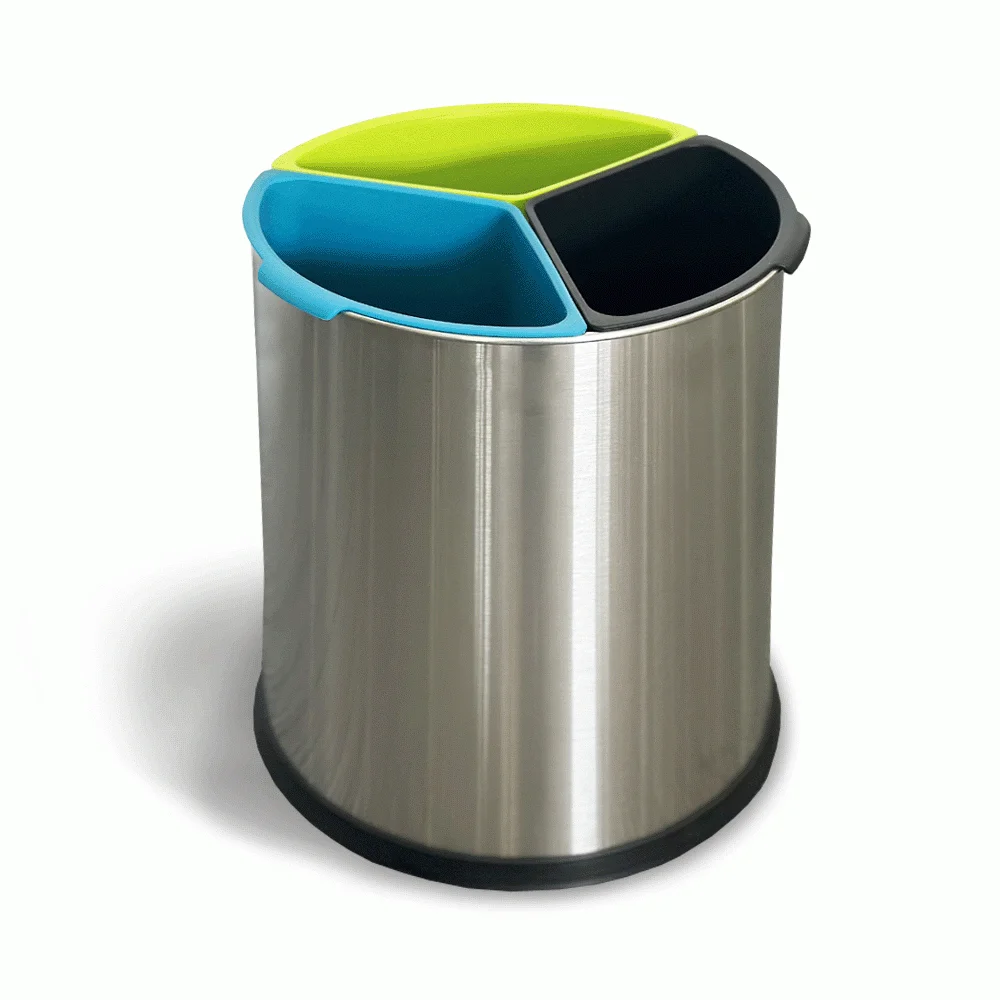 Open Top 3 Compartments Stainless Steel Recycle Waste Bin — DBN-1095 (image 4)