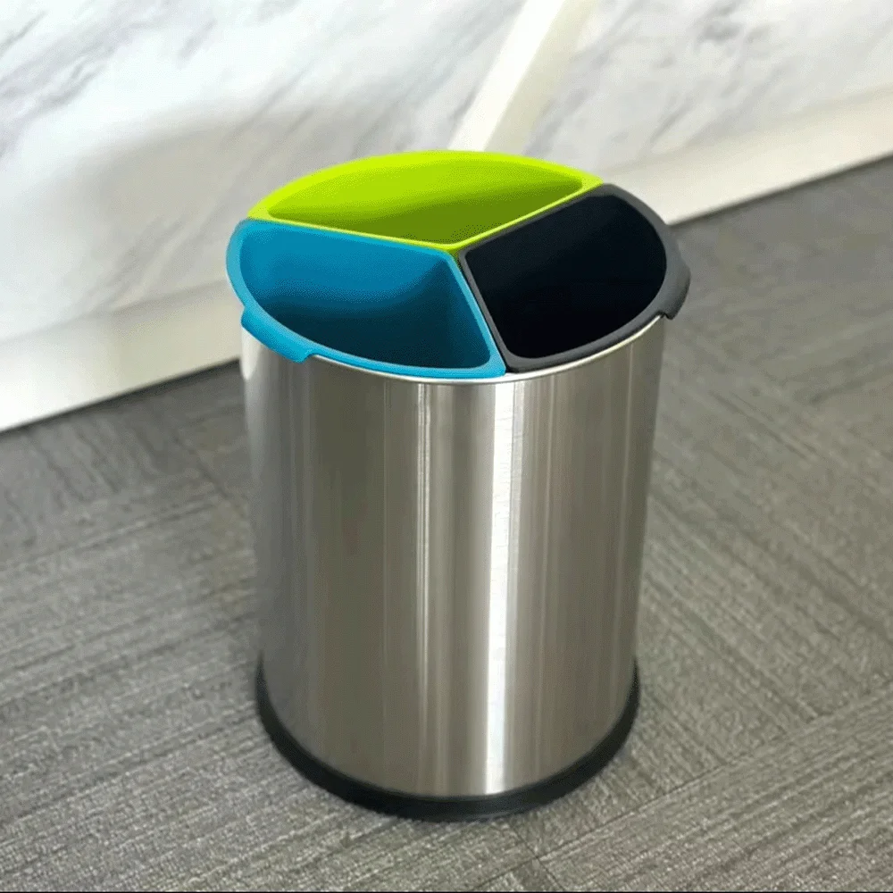 Open Top 3 Compartments Stainless Steel Recycle Waste Bin — DBN-1095 (image 5)