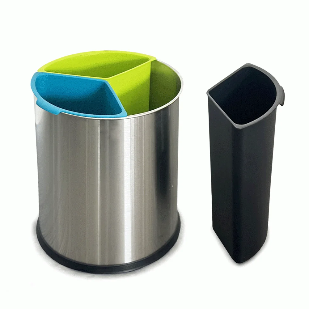 Open Top 3 Compartments Stainless Steel Recycle Waste Bin — DBN-1095 (image 6)