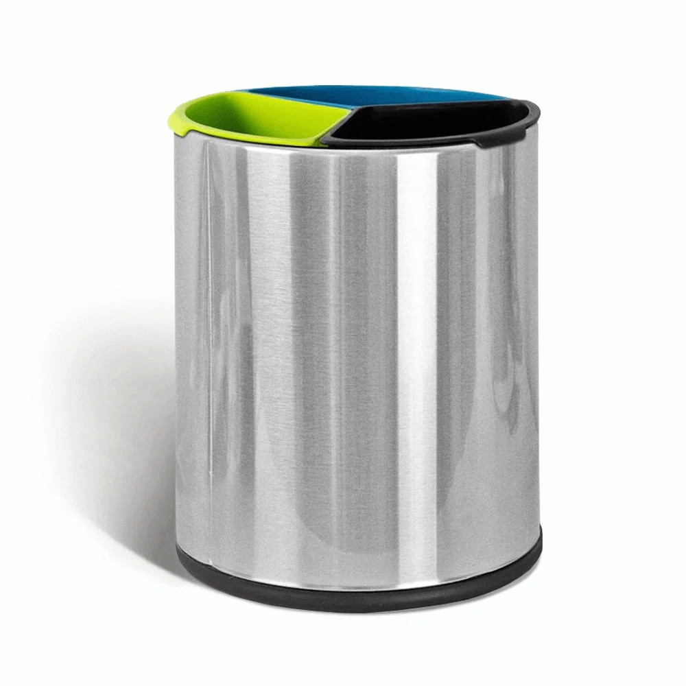 Open Top 3 Compartments Stainless Steel Recycle Waste Bin — DBN-1095 (image 8)