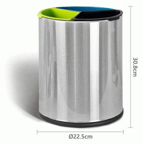Open Top 3 Compartments Stainless Steel Recycle Waste Bin — DBN-1095 (image 9)