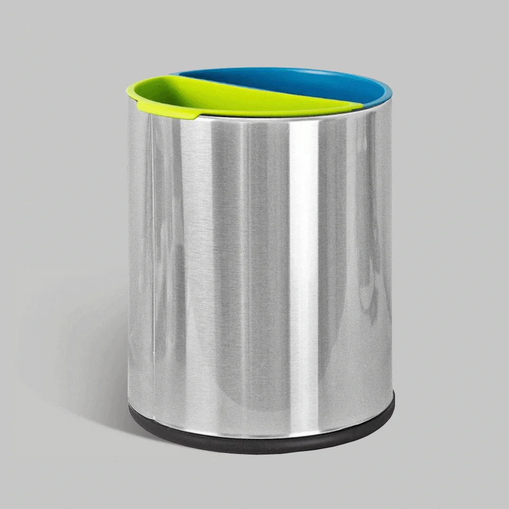 Open-Top Stainless Steel 2-Compartment Recycle Bin 10L (Round) — DBN-1097