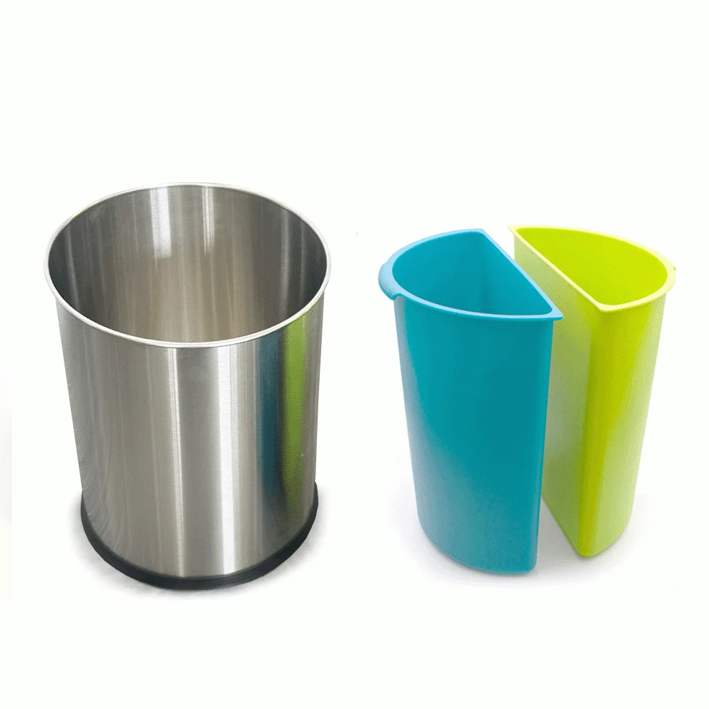 Open-Top Stainless Steel 2-Compartment Recycle Bin 10L (Round) — DBN-1097 (image 2)