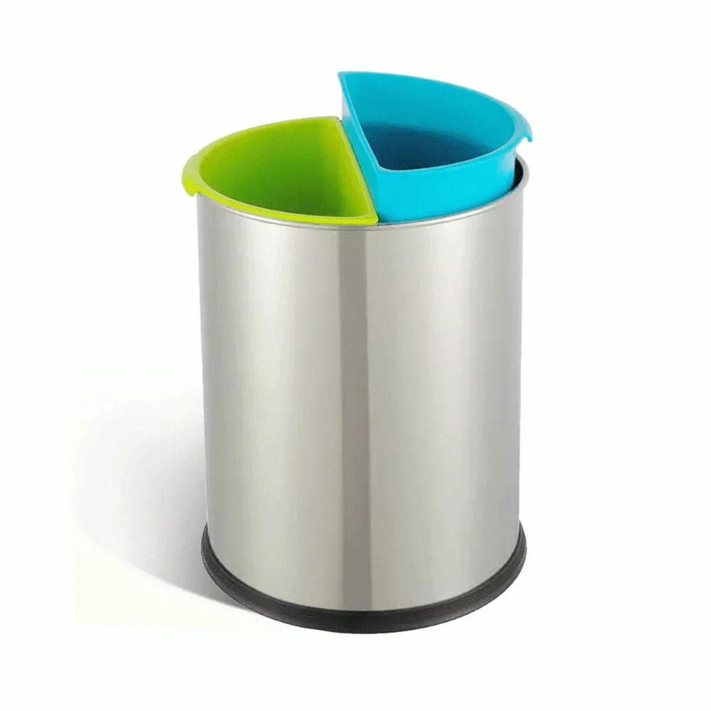 Open-Top Stainless Steel 2-Compartment Recycle Bin 10L (Round) — DBN-1097 (image 3)