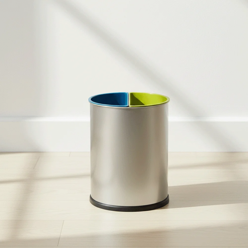 Open-Top Stainless Steel 2-Compartment Recycle Bin 10L (Round) — DBN-1097 (image 5)