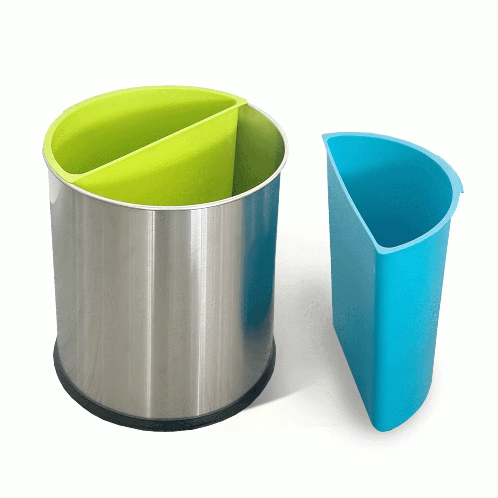 Open-Top Stainless Steel 2-Compartment Recycle Bin 10L (Round) — DBN-1097 (image 6)