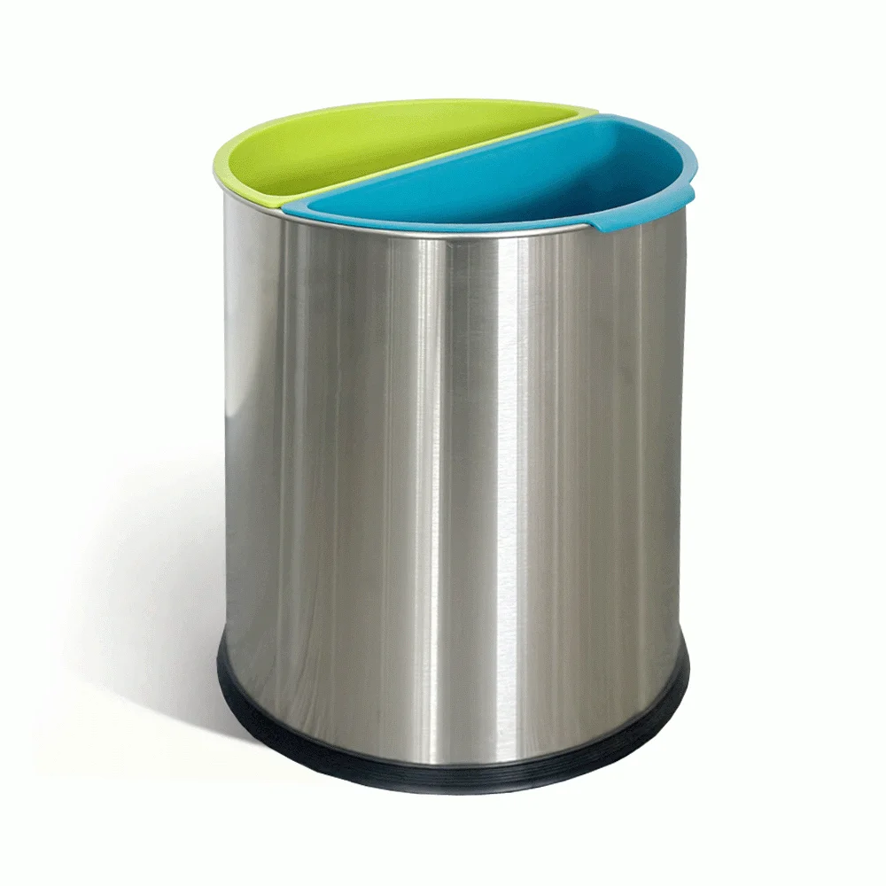 Open-Top Stainless Steel 2-Compartment Recycle Bin 10L (Round) — DBN-1097 (image 7)